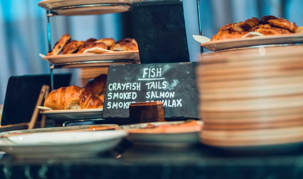 Trays of bread and pastries served at breakfast at The Grand, York